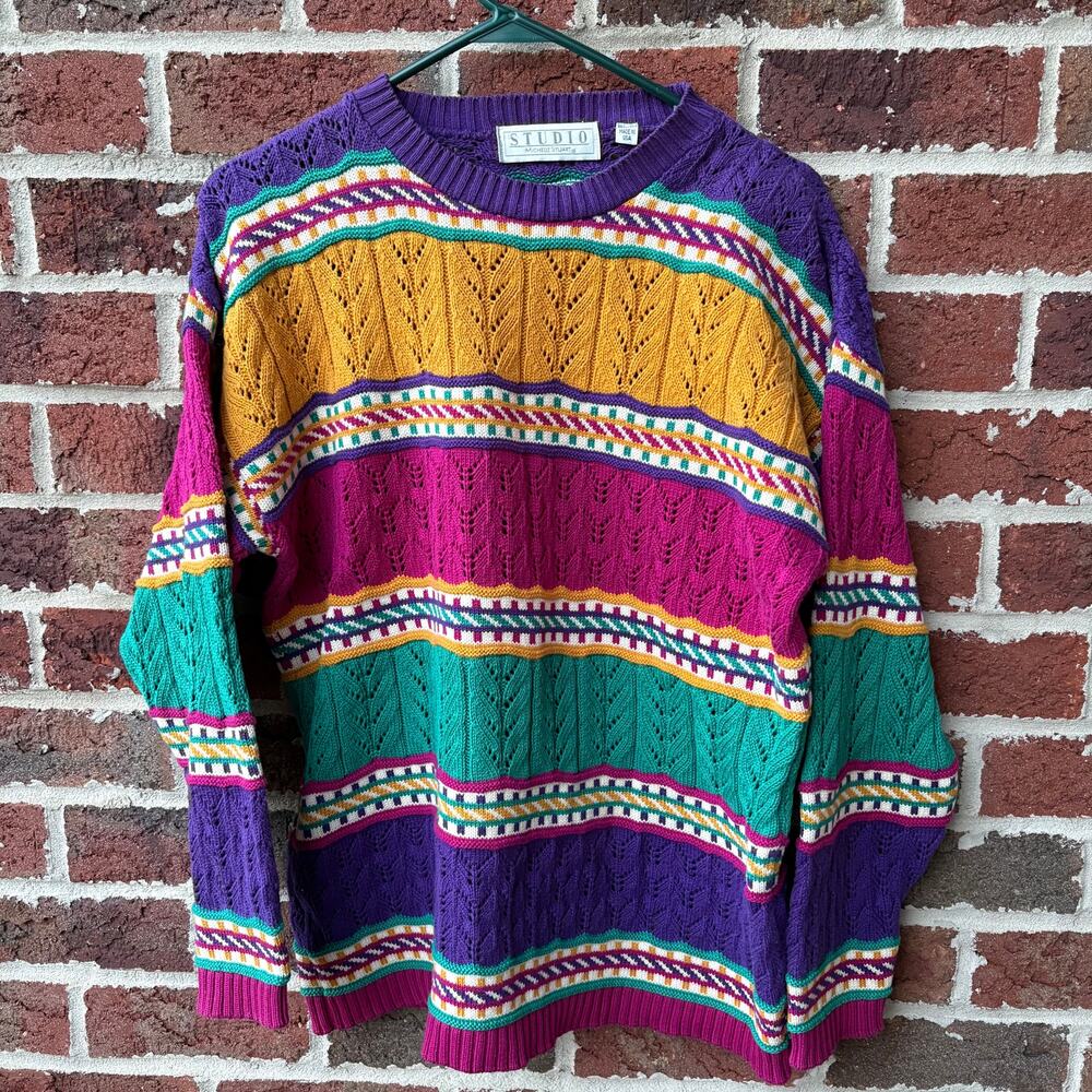 Studio Michele Stuart Colorblock Knit Sweater Made In USA Size Womens XL